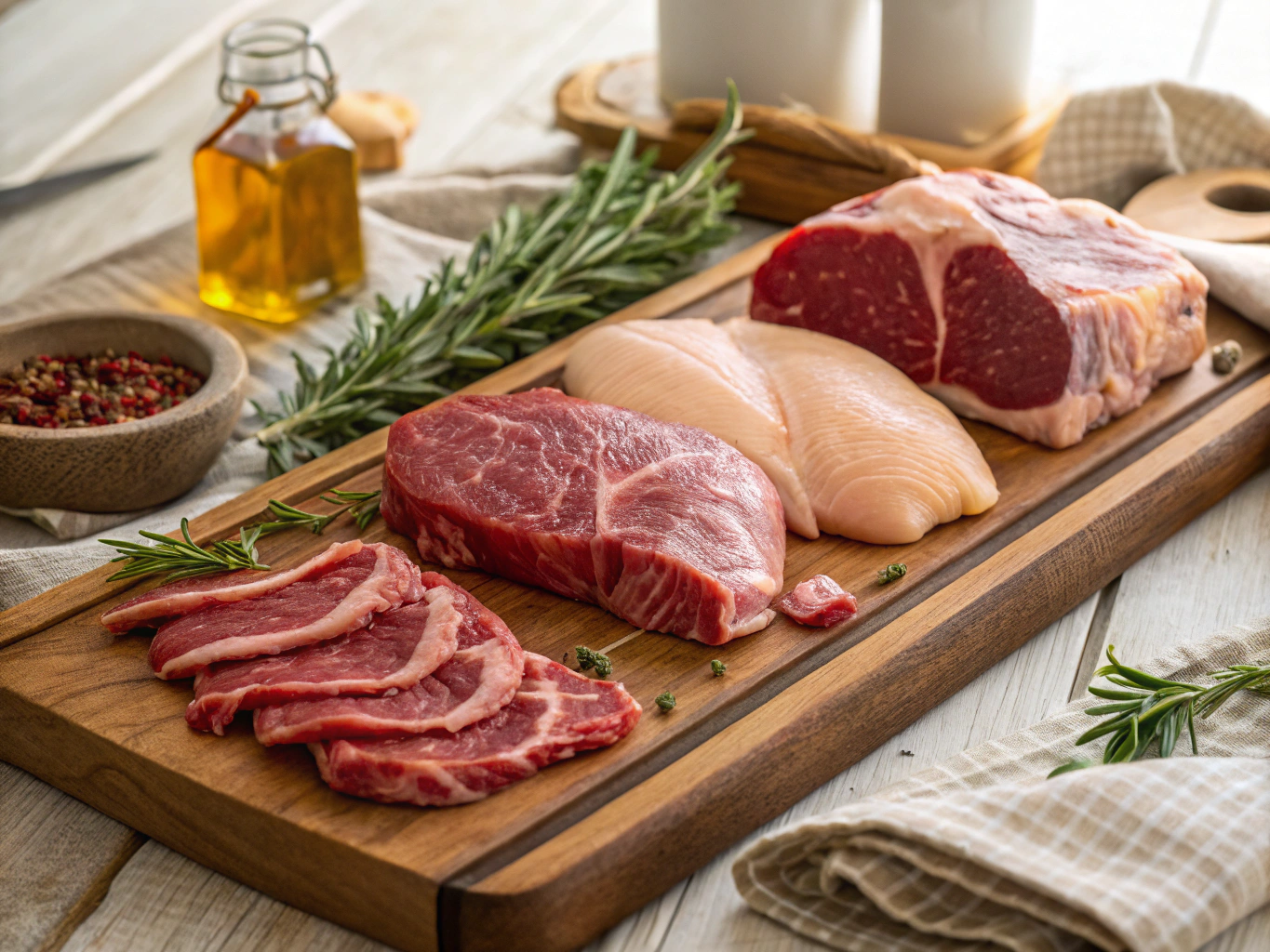 Mostrador de carnicería con cortes de carne fresca y artesana